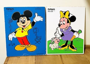 Playskool Wood Puzzles Lot 2 Mickey & Minnie Mouse 8 pc Disney Vtg 190-16, 190-5 - Picture 1 of 9