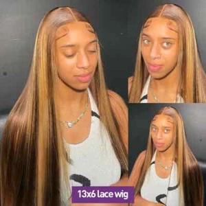 34Inch Bone Straight Highlight Human Hair 4/27 13x4 Lace Frontal Wig For Women - Bild 1 von 13