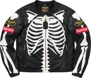 Men's Black Leather Jacket Skeleton ZipUp Leather Jacket Custom Made ` - Picture 1 of 4