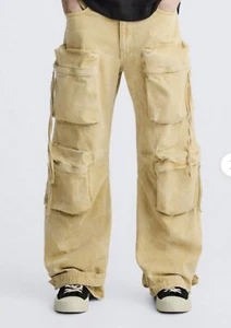 ZARA MAN collection Mustard UTILITY POCKETS cargo relax wide leg 30 - Picture 1 of 8