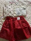 NWOT Janie and Jack Christmas Rose Top Blouse  & Joy Tee & red Skirt Size 12 Red