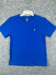 Ralph Lauren Polo T Shirt Youth M 10 12 Blue Yellow Pony Logo V Tee Cotton SS - Picture 1 of 8