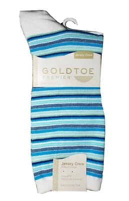 1 par de calcetines para mujer Premier AquaFX Jersey con puntera dorada a rayas azules talla 6-9 Foto 1 de 4