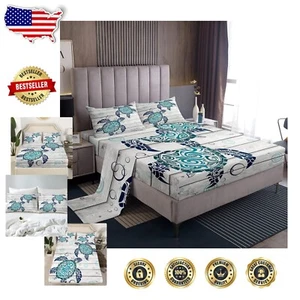 Deep Pocket Twin Sea Turtle Bedding - 3pcs Wrinkle Resistant Fun Set - Picture 1 of 8
