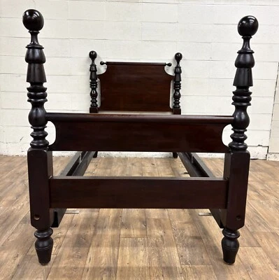 Antique Twin Size Traditional Style Solid Mahogany Poster Cannonball Bed - Image 1 of 4