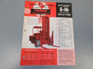 Old 1956 Gerlinger S-16 Forklift Sales Sheet, 18,000 Pound Pallet Truck - Picture 1 of 2