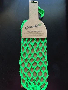 Wine Bottle Bag Boho Mesh Green Handmade - Picture 1 of 2