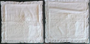 COPPIA FEDERE PER CUSCINI QUADRATI LETTO - RICAMO SU COTONE BIANCO - 42 X 42 - Foto 1 di 1