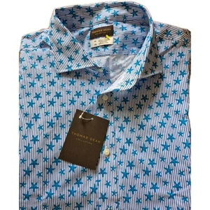 Neu mit Etikett Thomas Dean Größe XXL S/S Knopfleiste blau & weiß Seestern Streifen Baumwolle Hemd - Bild 1 von 6