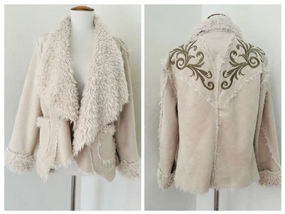 Johnny Was Biya куртка женщин маленький стриженный мех вышитый искусственного меха шерпа с подкладкой - Изображение 1 из 4