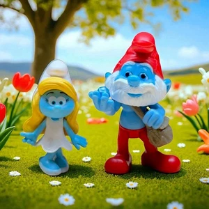 Smurfs The Lost Village Smurfette & Papa Smurf W/ Blue Crystal Action Figure Lot - Picture 1 of 5