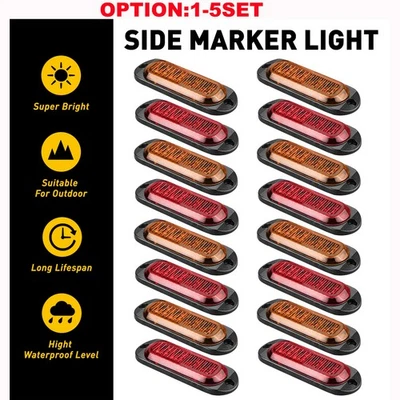 Красные желтые 4 светодиодные боковые габаритные огни водонепроницаемые для прицепа грузовика 1-5SET - Изображение 1 из 4