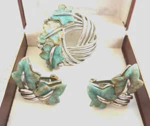 VINTAGE SILVER TONE BROOCH AND EARRING SET CLIP ONS - Picture 1 of 3