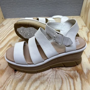 Sorel Women’s Beige Leather Platform Wedge Sandals 8 Strappy Coastal Boho Chic - Picture 1 of 9