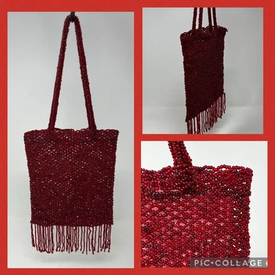 Винтажный стекла бисером вязаный сумочки Flapper ручная сумка клюквы/рубин красный ручной работы - Изображение 1 из 4