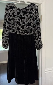Vintage Ricki Lang for NUIT Black Velvet And Silver Sparkle Evening Gown V Back - Picture 1 of 15