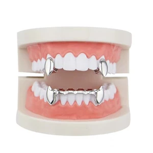 Hip Hop Grillz Kupfer Zähne vergoldet Vampirzähne oben unten Set - Bild 1 von 16