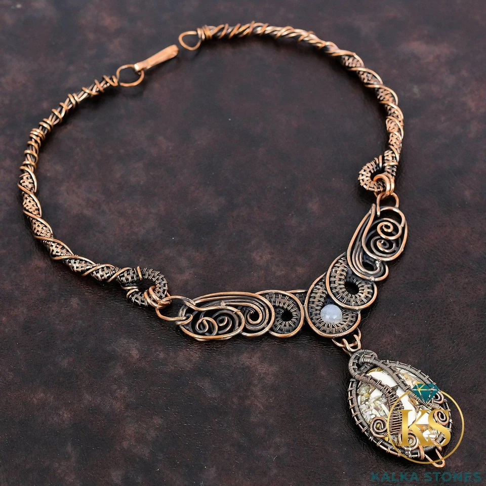 Collar de cadena de piedra mocaíta ovalada ovalada de cobre arco iris piedra lunar joyería Foto 1 de 1