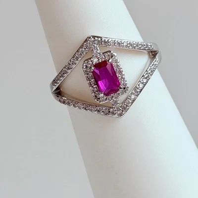 Anillo Bomb Party Julio Talla 8 "Más Icónico" Rubí Creado en Laboratorio sobre Rodio RETRO Foto 1 de 4