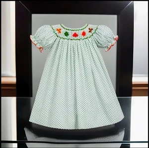 Girls NWT Petit Bebe By Anavini Smocked Dress Polka Dots Free Bow 9 Months - Picture 1 of 8