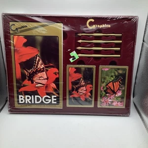 Vintage Graphica Butterfly Bridge Set Ensemble 2 Decks Score Pads Pencil NEW - Imagen 1 de 7