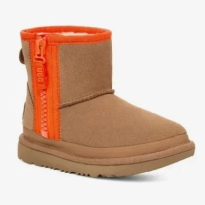 UGG Classic Mini Zipper Tape Logo Chestnut Suede Youth Boot Size 5 - Image 1 of 4