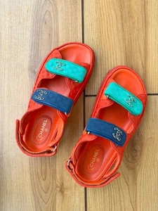 Chanel Knit Leather Sports Sandals Red x Blue x Green Sz 39 EU|8.5 US - Picture 1 of 12