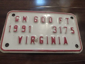 Vtg Virginia Gillnet Gear ID License Plate 1991 3175 Waterman Decor 600 Ft Gill - Picture 1 of 4