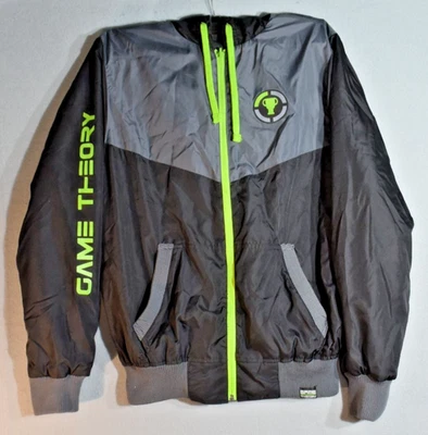Game Theory Team Theorist 双面拉链夹克男式大号连帽黑色灰色 — 第 1/4 张图片