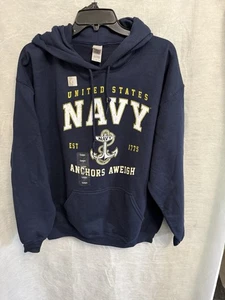 Sudadera con Capucha Azul Gildan Mezcla Pesada Talla Adulto Grande "Anchors Aweigh" Marina de los Estados Unidos Nueva con Etiquetas - Imagen 1 de 6