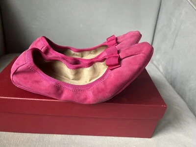 Salvatore Ferragamo My Joy Negro Nuevo Rosa Gamuza Varina Arco Zapatos Planos 9 M Foto 1 de 4