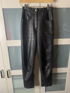 Vintage Retro Leder Bike Punk Rock Hose Pants Damengröße 10 26 W schwarz - Bild 1 von 18