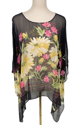 Coldwater Creek Womens 18W/1X Batwing blouse 100% silk Top printed floral poncho - Image 1 of 4