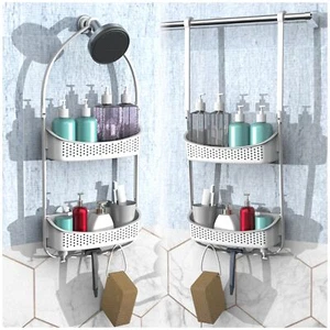 Shower Caddy Hanging Antiswing Over Head Shower Caddyplastic Bathroom Organizer - Picture 1 of 5