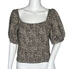Sophie Rue Shirt Womens Large Brown Cheetah Animal Square Neck Cropped Edgy