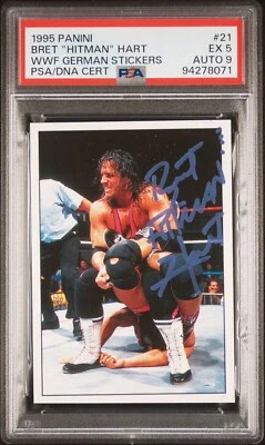 BRET “HITMAN” HART PSA 5 AUTO 9 1995 WWF Stickers Signed Pop 1 NONE HIGHER 🔥🔥 - Image 1 of 2