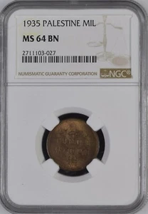 PALESTINE , 1 MIL 1935 - NGC MS 64 BN , RAREX - Picture 1 of 2