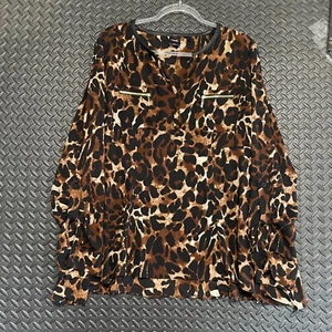 Rafaella Brown Black Leopard Print Long Sleeve Light Blouse Women's Size XL - Picture 1 of 8