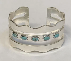 Lucky Brand Cuff Bracelet Silver Tone Small Faux Turquoise Stones - Picture 1 of 6