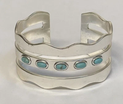 Brazalete Brazalete Marca Lucky Tono Plata Pequeño Imitación Turquesa Piedras Foto 1 de 4