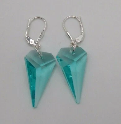 Pendientes antiguos de plata esterlina hechos a mano de cristal de Swarovski espiga verde 8762 Foto 1 de 3