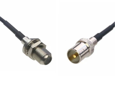 F Female Coax RG6 to IEC Male PAL 0.5~15FT Cable For Ham Radio AV TV GPS Antenna - Image 1 of 3