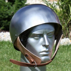 Elmetto Segreto Cavaliere Medievale, Elmetto Bollitore Cervelliere Steek Argento Polish - Foto 1 di 4