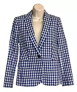 New! J Crew 100% Linen Blazer Women 4 Blue Gingham Campbell Preppy Check Coastal - Picture 1 of 14