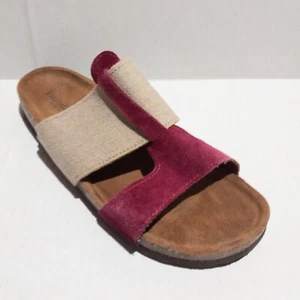 Sundance Linen & Suede Slide On Sandals-Size 41/US 10-Cork Footbed-Made In Italy - Picture 1 of 9