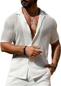 URRU Men's Summer Beach Shirt Stylish Hawaiian Shirts Short Sleeve Casual Button - Picture 1 of 15