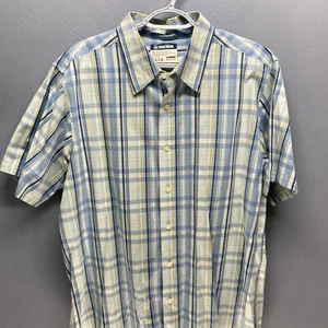 Machine Blue Plaid Cotton Short Sleeve Button Up Casual Shirt Size Large Men's - Picture 1 of 4