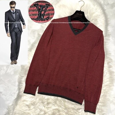 Auténtico Louis Vuitton LV Bordado Cuello en V Rayas Tejido Suéter M Rojo Gris Foto 1 de 4