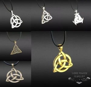 Gold Silver Bronze Triquetra Necklace Steel Pendant Irish Celtic Knot Trinity - Picture 1 of 15