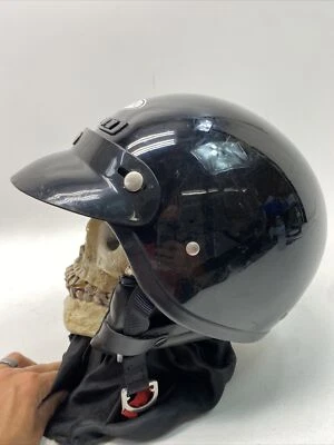 THH Black Motorcycle Helmet Size Medium 57-58 cm With Visor And Neck Warmer Foto 1 de 4